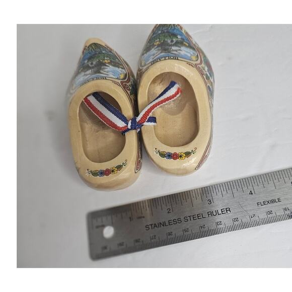 Holland Wooden Clogs Klompen 4" Mini  Shoes Small Windmill scene floral design - Picture 6 of 6